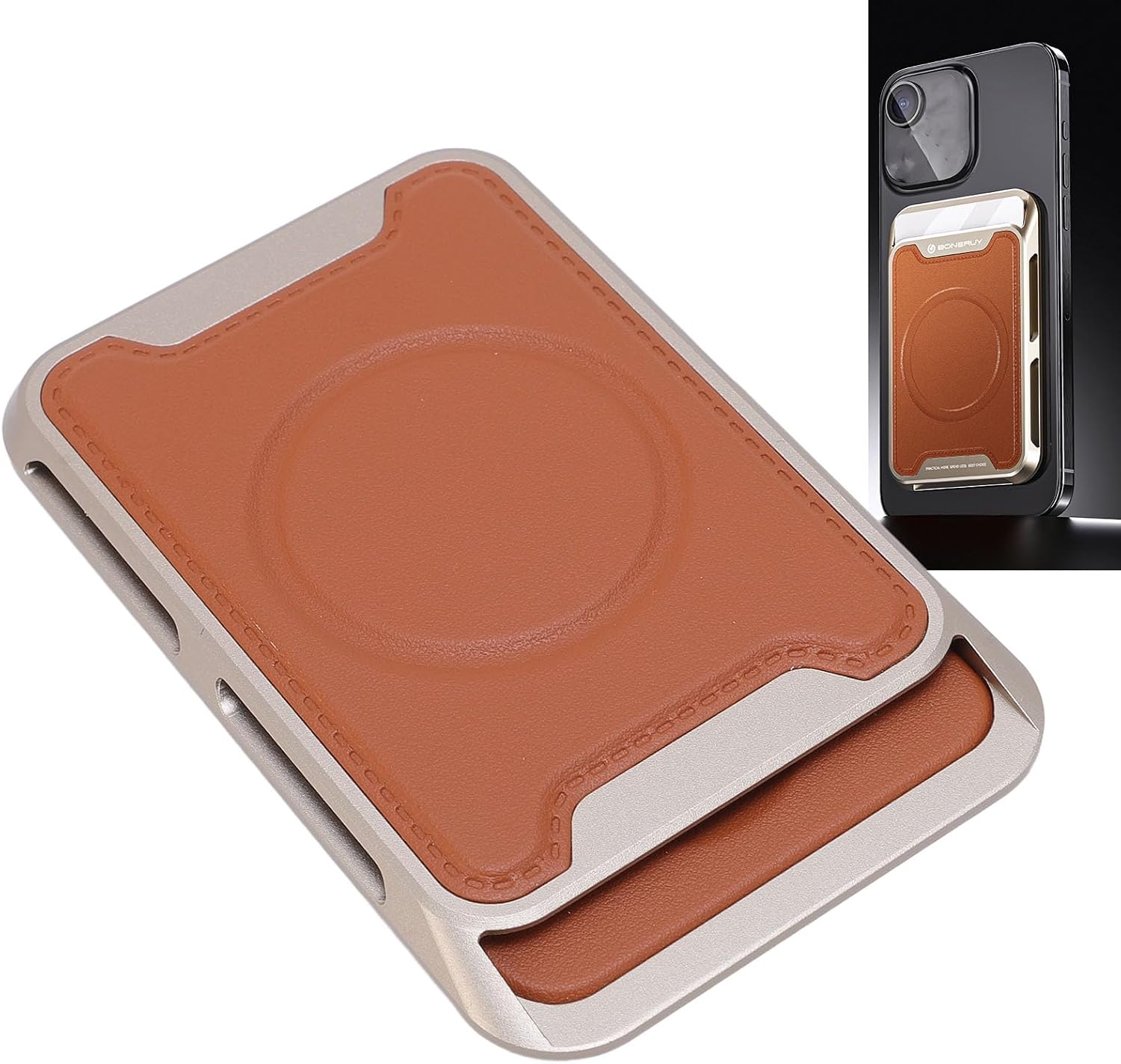 Magnetic Phone Card Holder, Slim Lightweight Grip Concealed Storage, with Aluminum Alloy and PU Leather, for Daily Use