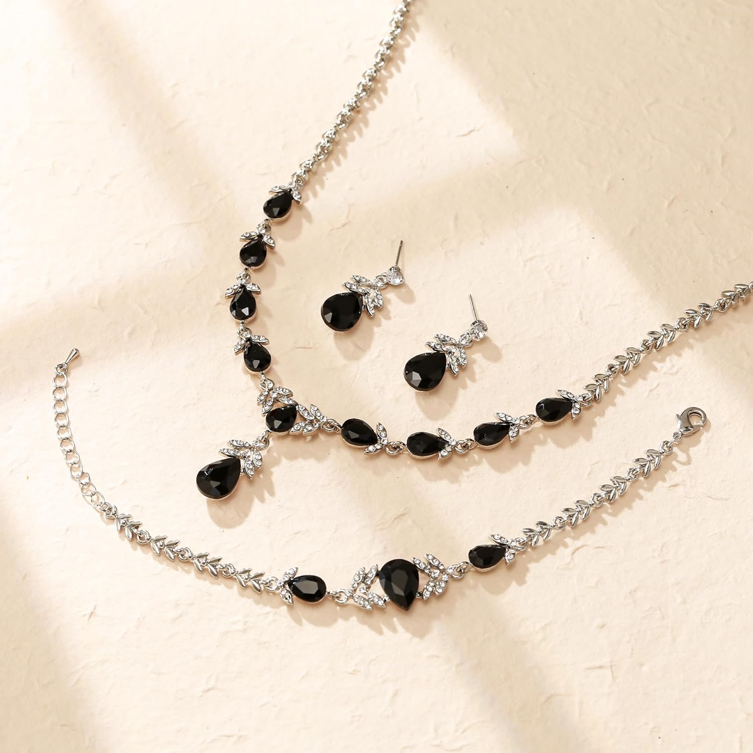 Crysdue Elegance Leaf Wedding Jewelry Set for Women Bridal Bridemaid, Austrian Crystal Teardrop Necklace Dangle Earrings for Prom Party - Image 5