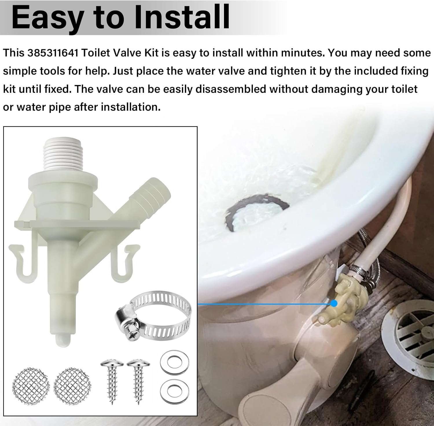 2 Set 385311641 Upgraded RV Water Valve Kit, Fits for Sealand Dometic Toilets 300, 301 310, 311, 320, 321 Series Pedal-flush Toilet, Camper Trailer Toilet Pedal flush Toilets with Flush Ball Seal