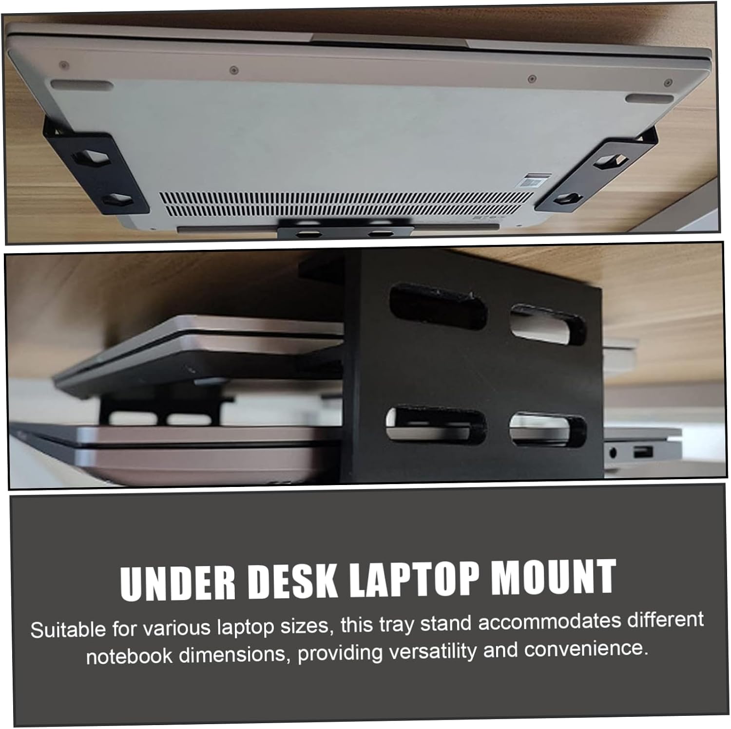DOITOOL 1 Set Under Desk Mount Double Layer Bracket for Laptops Keyboards Organizer Rack for Cable Boxes Network Switches Elegant Design