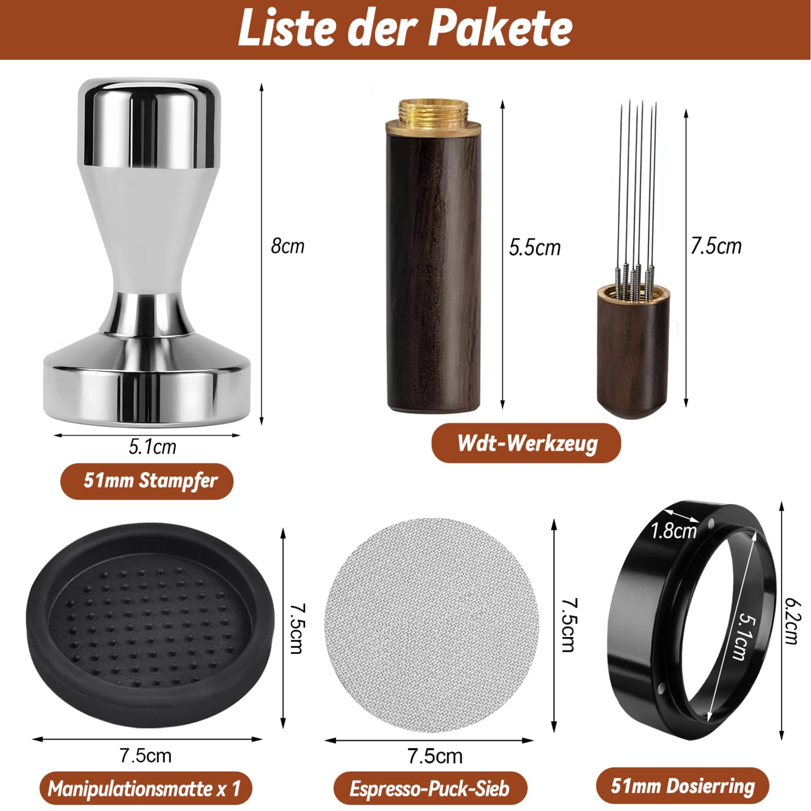 Lot de 22 tampons à Expresso de 51 mm, Presse-Expresso de 51 mm avec Tapis à Expresso, mélangeur à café, cuillère à mélanger, pichet à mousser, Stylo Latte Art et pochoirs décoratifs