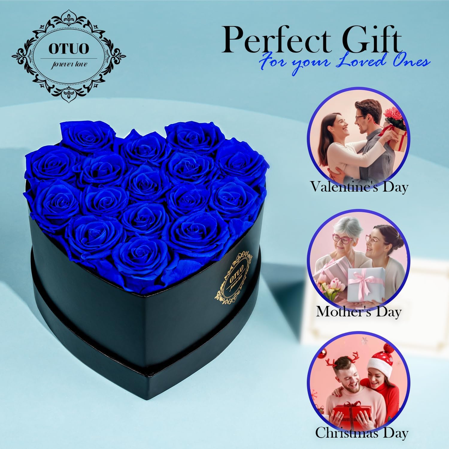 16 Preserved Roses in Heart-Shaped Box, Flowers for Delivery Prime Last up 2 Years, Real Forever Flowers for Wife, Girlfriend, Mother, Eternal Roses for Anniversary - Blue - Image 5