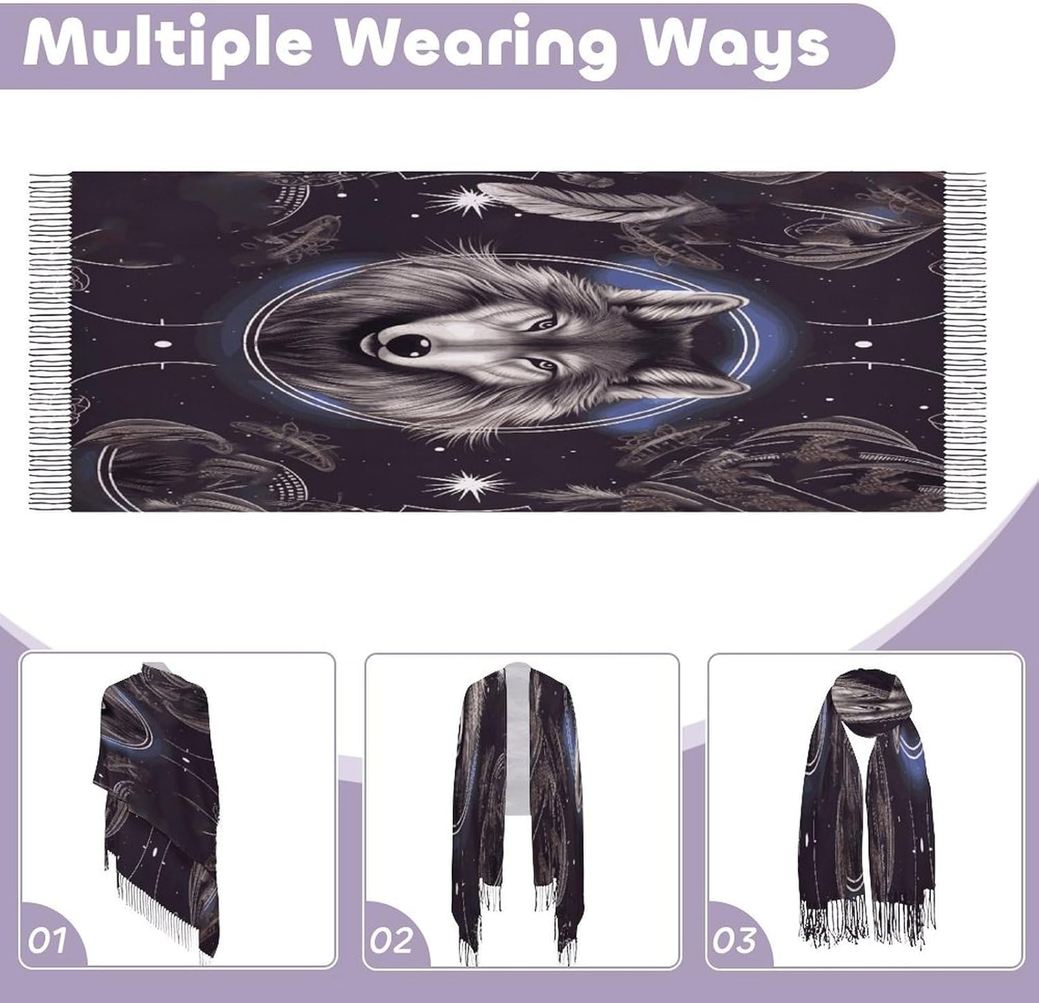 Wolves And Dream Catchers Scarf for Women Men Soft Warm Fashion Blanket Scarves Classic Cashmere Feel Scarf Long Shawl Large Scarves Cold Weather Thick Blanket Scarfs