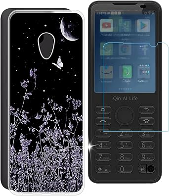 for Duoqin F21 Pro+ Case + Tempered Glass Screen Protector, Clear Soft Silicone TPU Bumper Shell, Ultra-Thin Anti-Fall Back Cover for Duoqin F21 Pro+ 2.80" - Night Moon