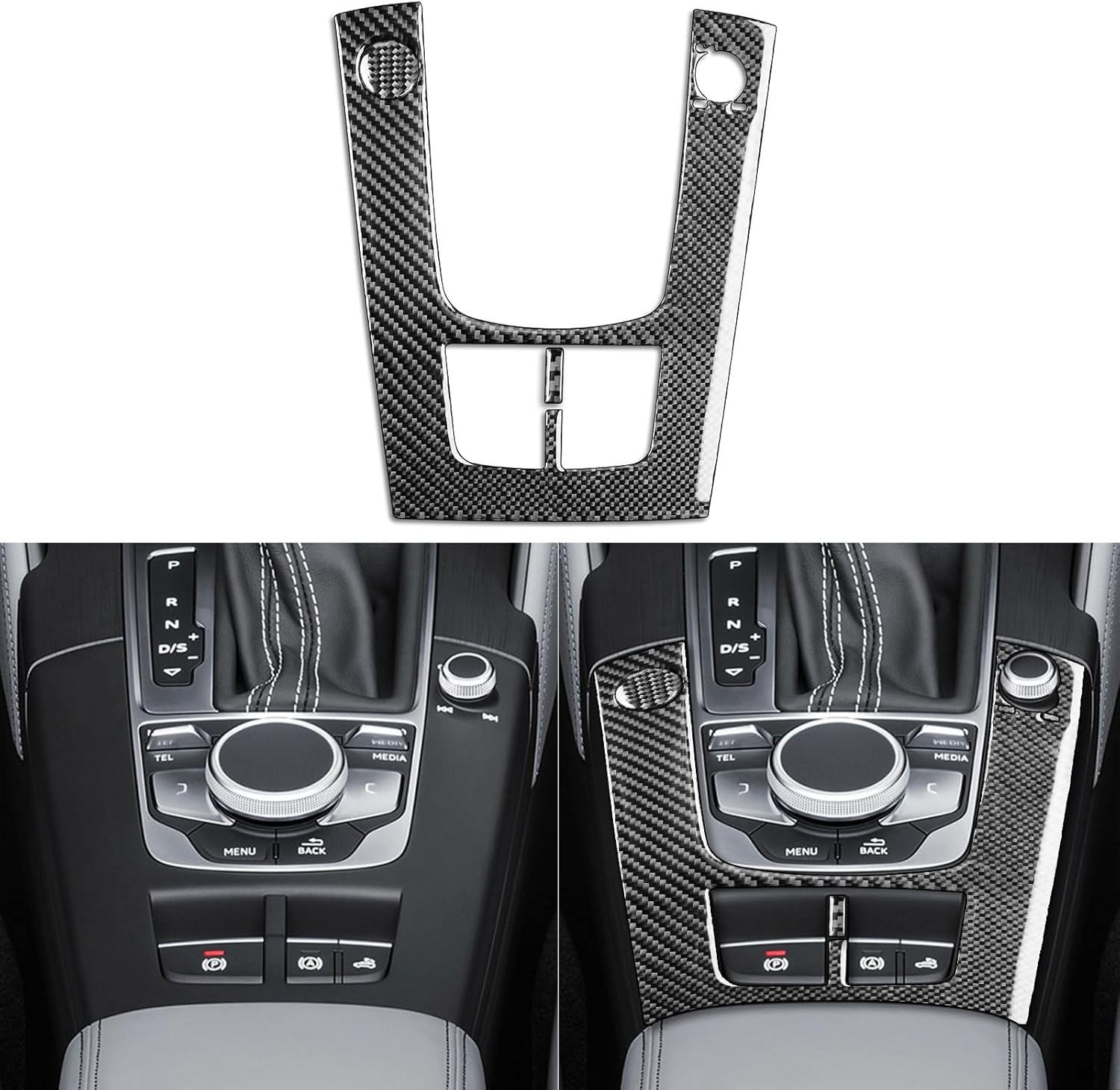 Real Carbon Fiber Car Center Console Gear Shift Trim Panel Frame Sticker Kit Cover Compatible with Audi A3 S3 RS3 8V 2013 2014 2015 2016 2017 2018 2019 Accessories