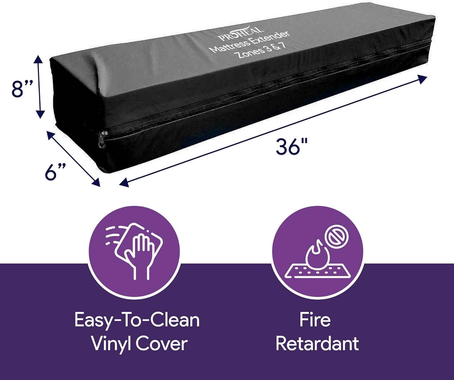 ProHeal Hospital Bed Mattress Extender - Bed Extender for Bedroom and Hospital Beds - Adjustable Entrapment Prevention Safety - Prevents Zone 3 and 7 Entrapment - 36” x 6” x 8”