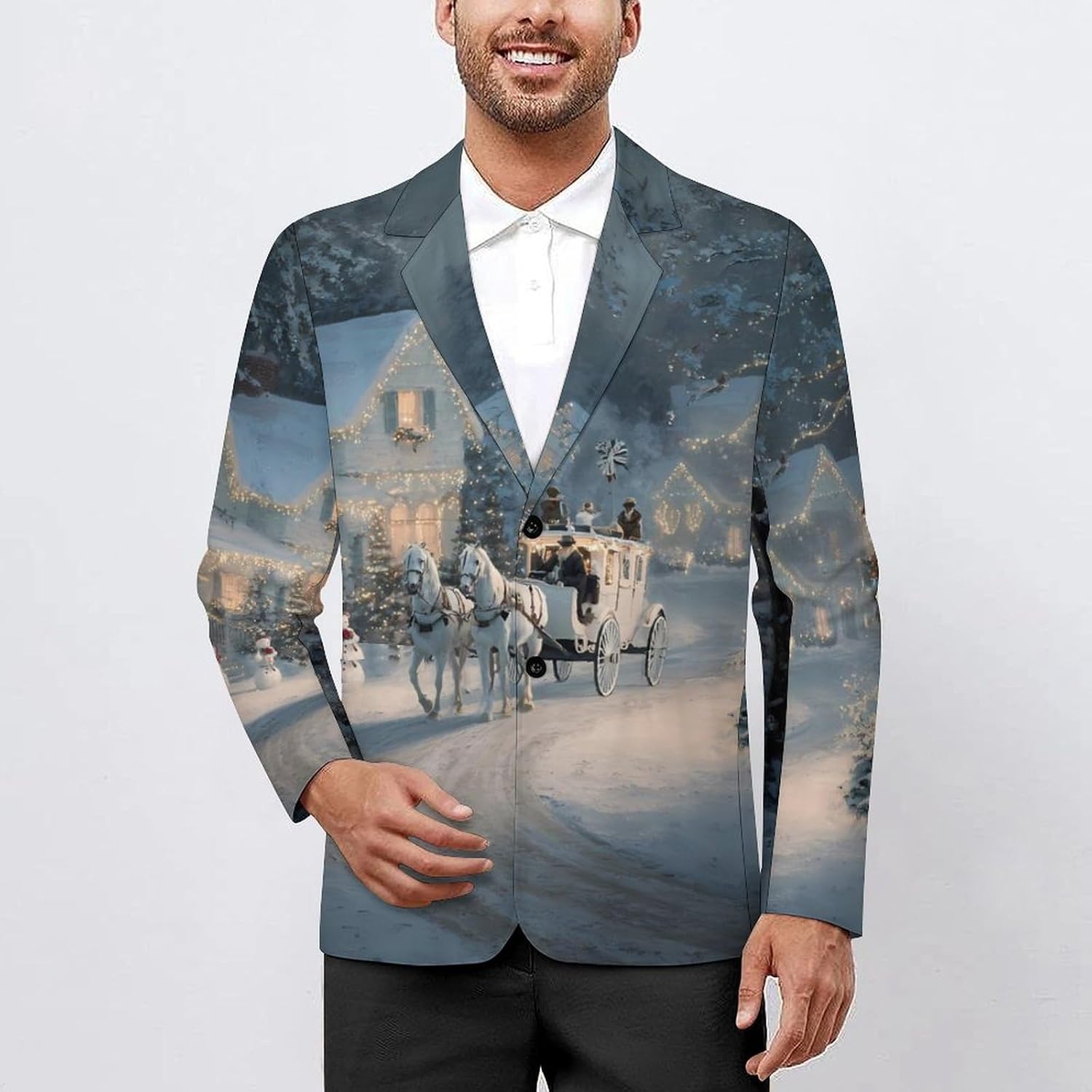 Winter Wonderland Men's Classic Fit Suit Two Button Blazer Business Coat Tuxedo for Wedding Dinner