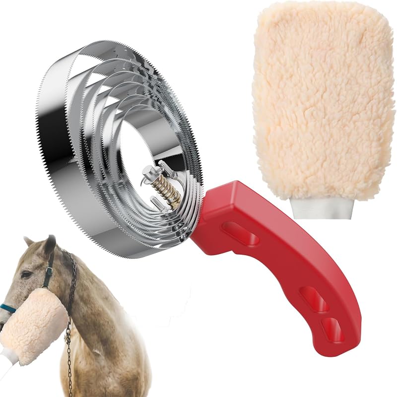 Kit de escova para cavalos com pente curry de 6 anéis e luvas de escovação Youven