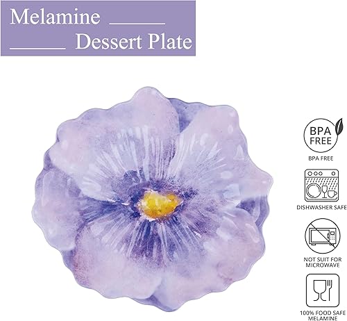 Miniatura 3 de UP ware - Platos de postre de melamina lavanda, platos pequeños en forma de flores, para aperitivos, aperitivos y guarniciones, morado, 7.5 x 7