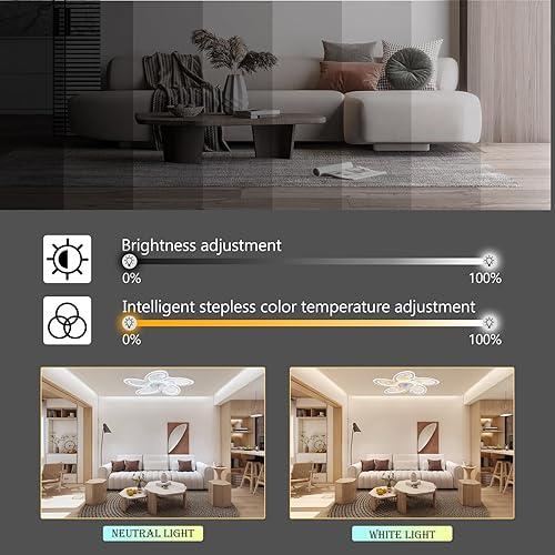 Miniatura 5 de Panghuhu88 Ventilador de techo de 22.8 pulgadas con control remoto de luces, ventiladores de techo de flores de cristal con luz LED regulable,