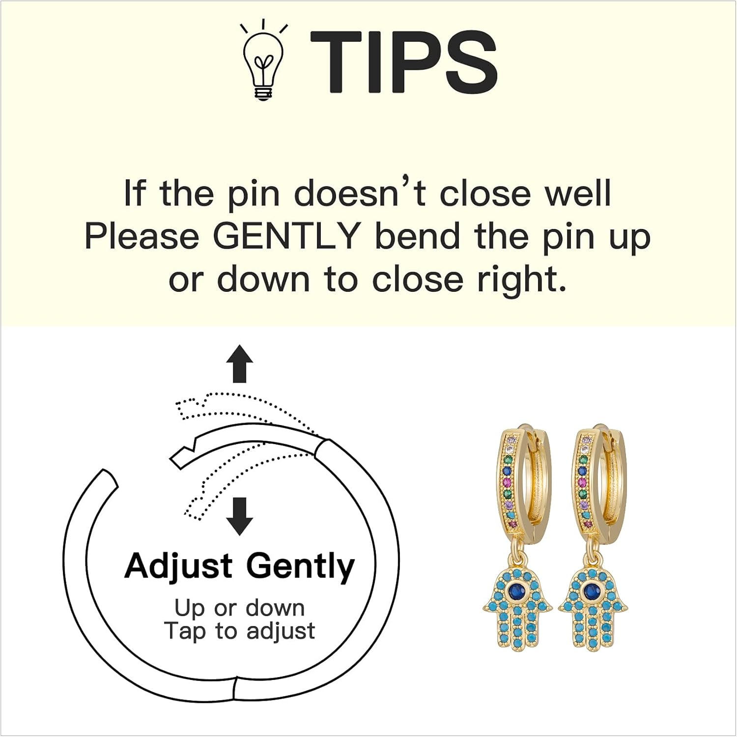 Hoop Earrings with Hamsa/Lucky Hand Dangle Charms, Pave turquoise and Multicolor Stone - Image 5