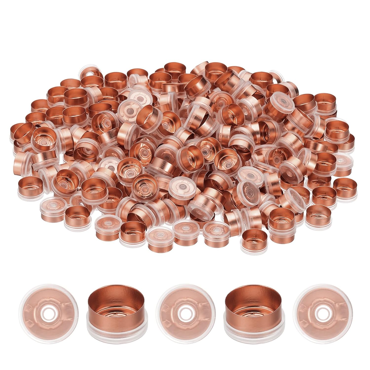 PATIKIL 13mm Flip Off Caps, 200 Pcs Flip Off Caps Flip Off Seals Flip Off Vial Seals Plastic Aluminum Caps Cover for Glass Vial Laboratory, Golden