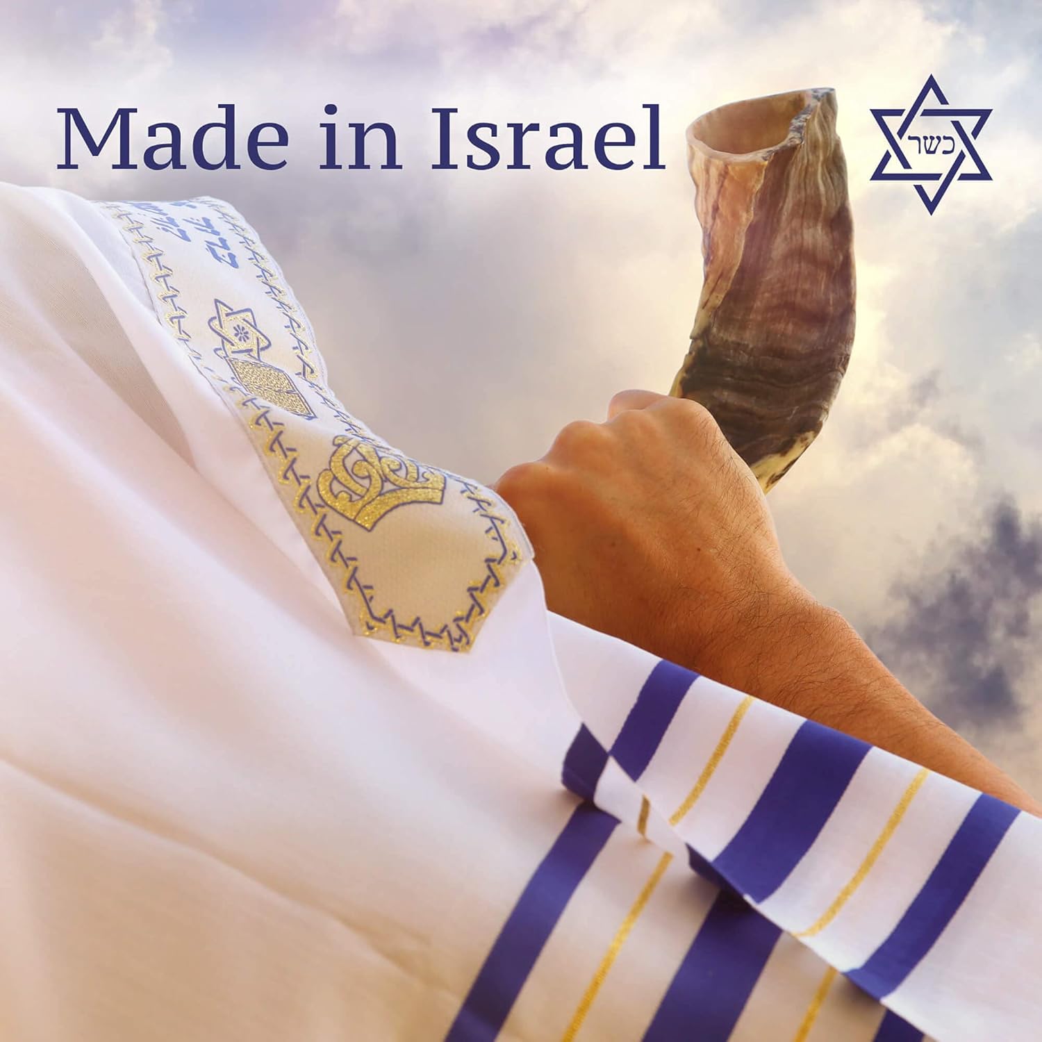 Polished Ram Horn Shofar with Wide Bend and Natural Colors