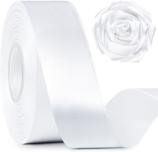 1-1/2 Inch Wide White Satin Ribbon, 50 Yards Solid Polyester Fabric Ribbon for Roses Making, Gift Wrapping, Halloween, Wedding Decorations, Crafts, Bows