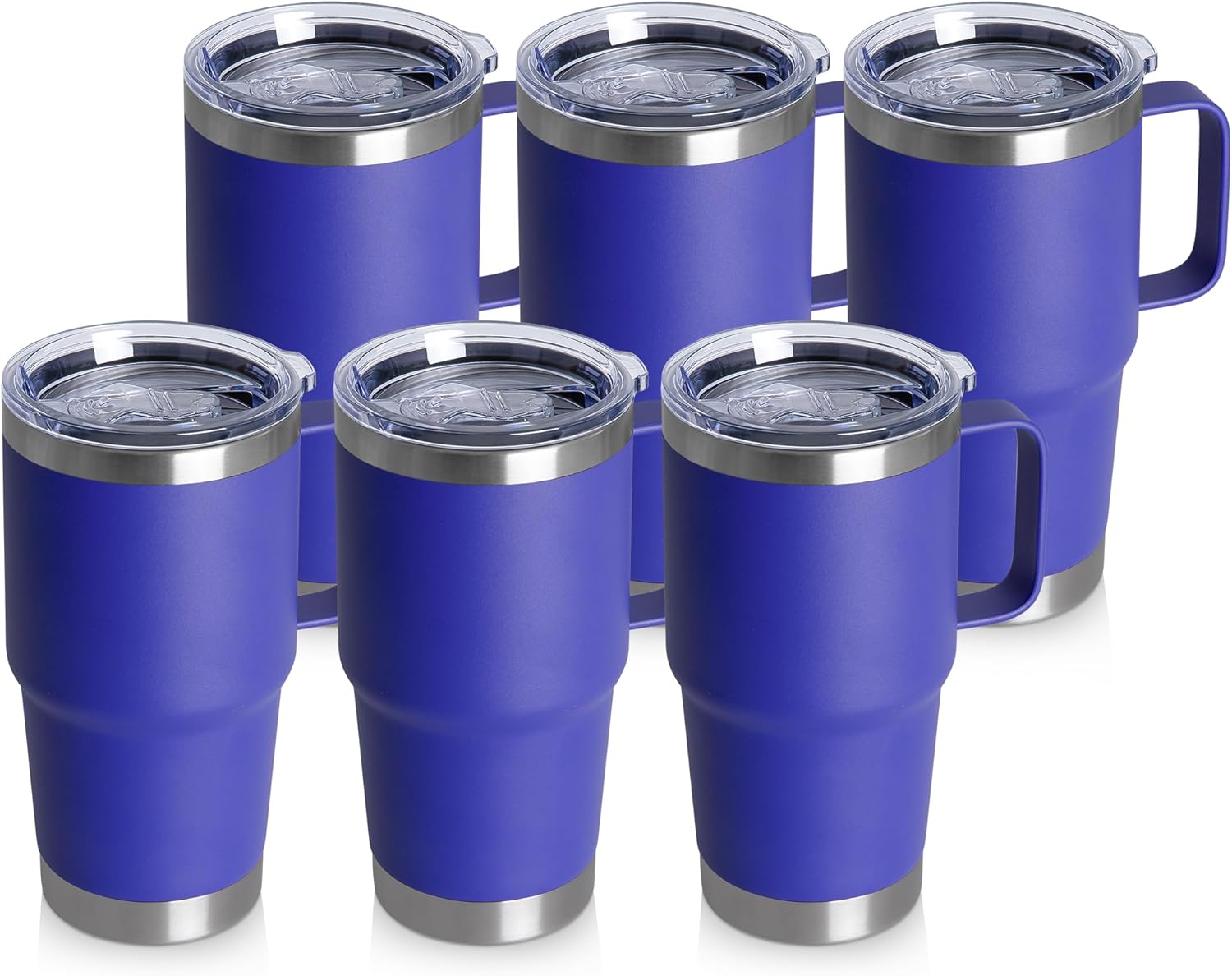 20oz Tumbler Bulk with Lid, Stainless Steel Tumbler Bulk with Handle, Metal Insulated Travel Coffee Mug Set with Handle, Double Wall Vacuum Leak Proof Tumbler Cup, Blue 6 Pack