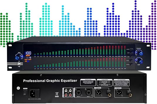 Professional Digital Graphic Equalizer, 31-Band Stereo Graphic EQ, Automatic Noise Reduction, DSP Processing Chip, 10 Preset Effects, Low/mid/treble Independent Adjustment, for Recording Studio