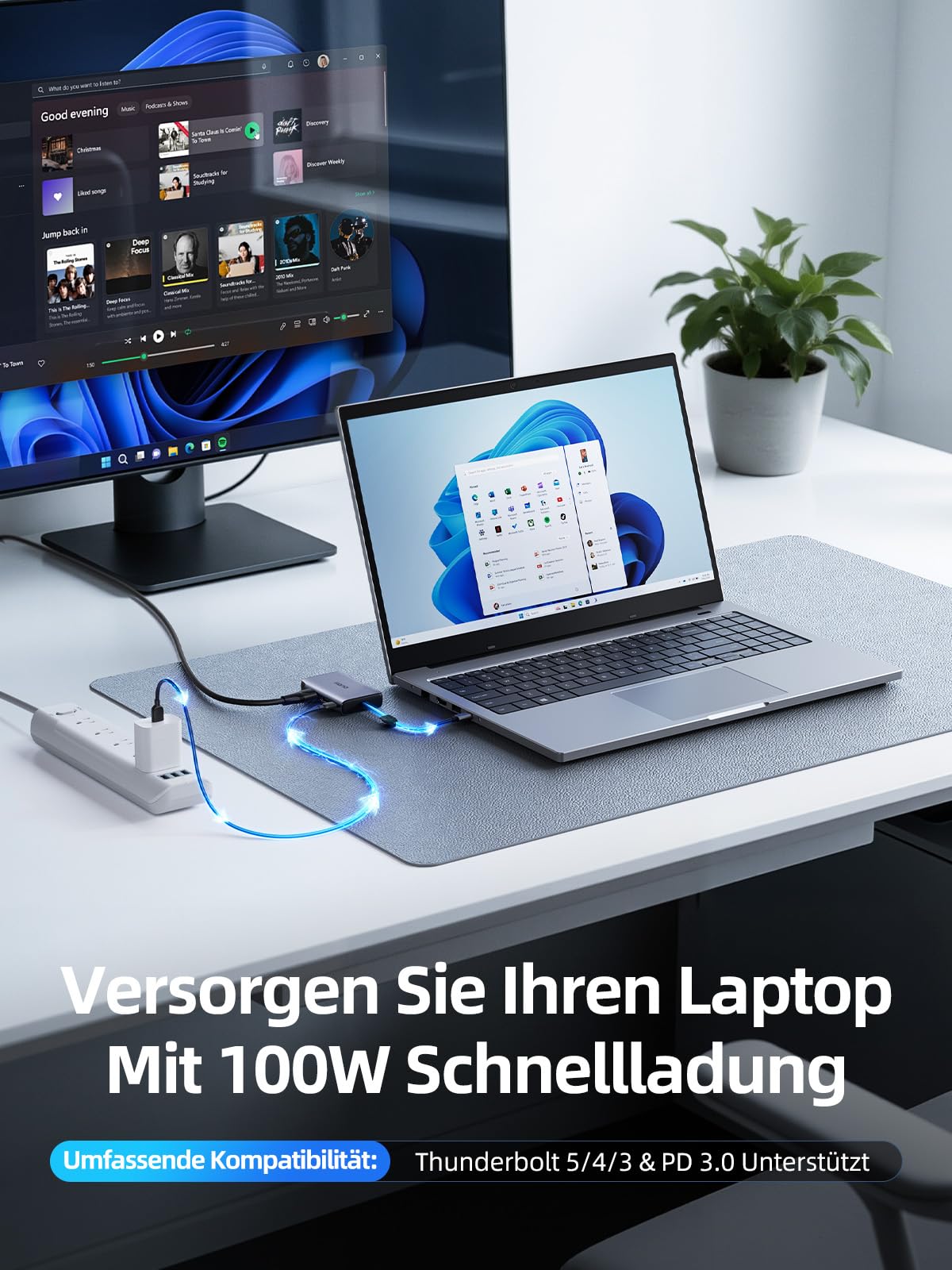 llano USB-C auf Dual HDMI Splitter 4K@60Hz for Dual Monitors MST PD 100W