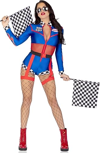 Miniatura 3 de Leg Avenue Womens 2 PC Cherry Bomb Racer Halloween Costume with Flame Detail