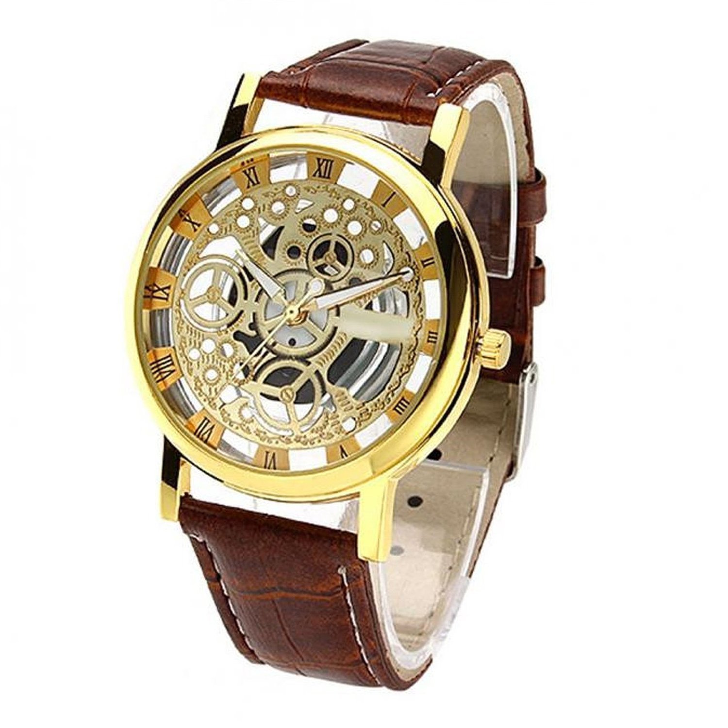 VK SALES Analogue Mens Watch (Gold Dial Brown Colored Strap) (B075TGRYC6) Amazon Price History, Amazon Price Tracker