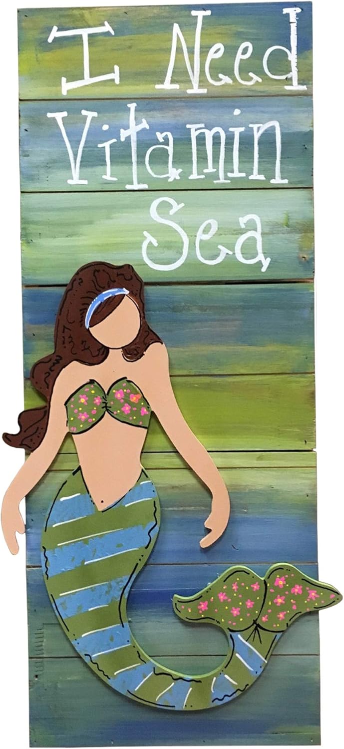 Mermaid Cutout Unfinished Wood Summer Beach House Nautical Door Hanger MDF Shape Canvas Style 3
