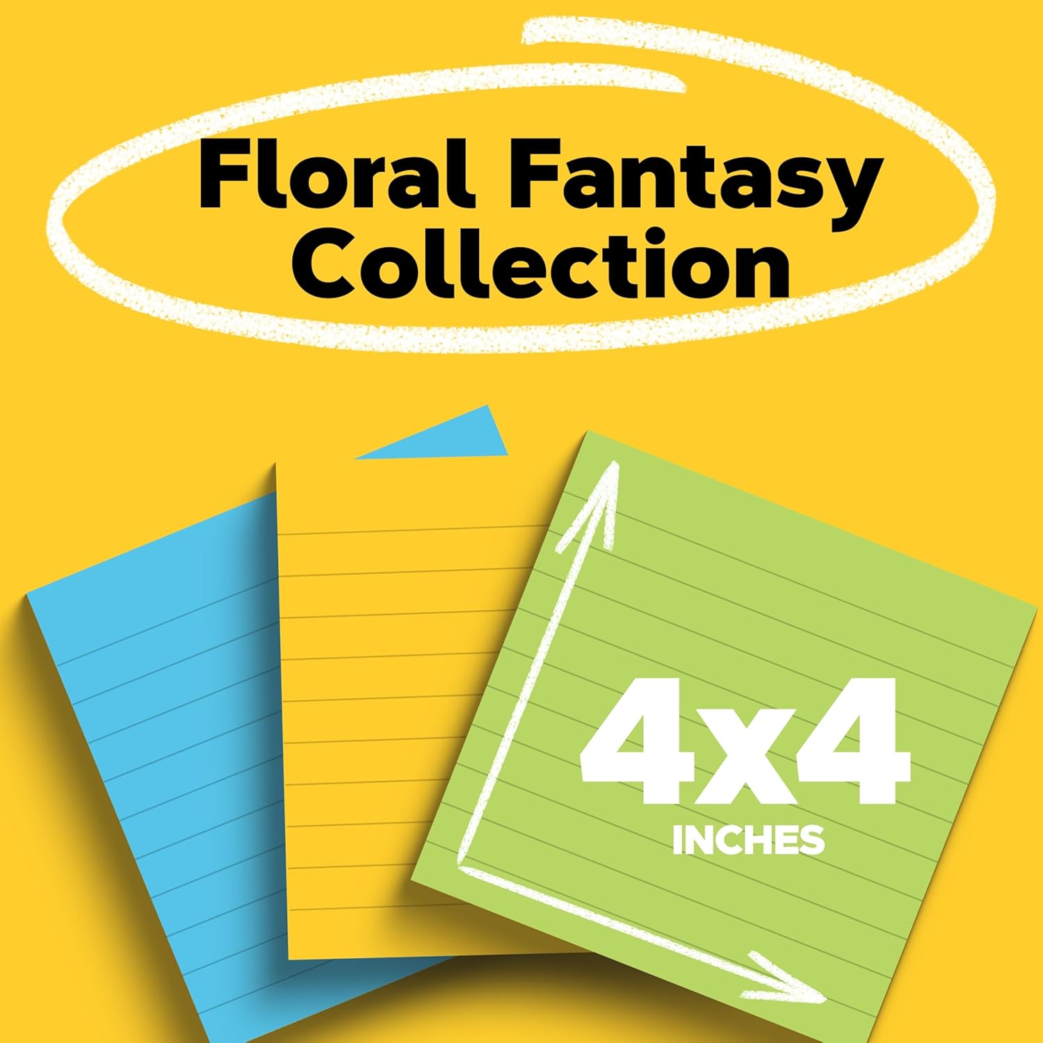 Post-it Notes, 4 in x 4 in, 3 Lined Sticky Notes Pads, 200 Sheets per Pad, Floral Fantasy Collection, School Supplies and Oﬃce Products