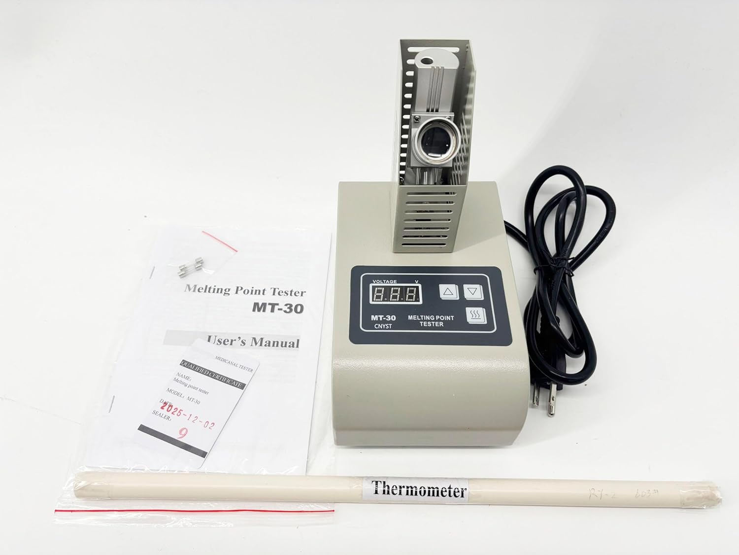 Melting Point Apparatus Melting Point Tester with Melting Point Test Range 50-300°C Melting Point Testing Accuracy ±1.0℃ Temperature Rise Rate 1.0, 2.0, 4.0, 6.0℃/min Digital Voltmeter Displays