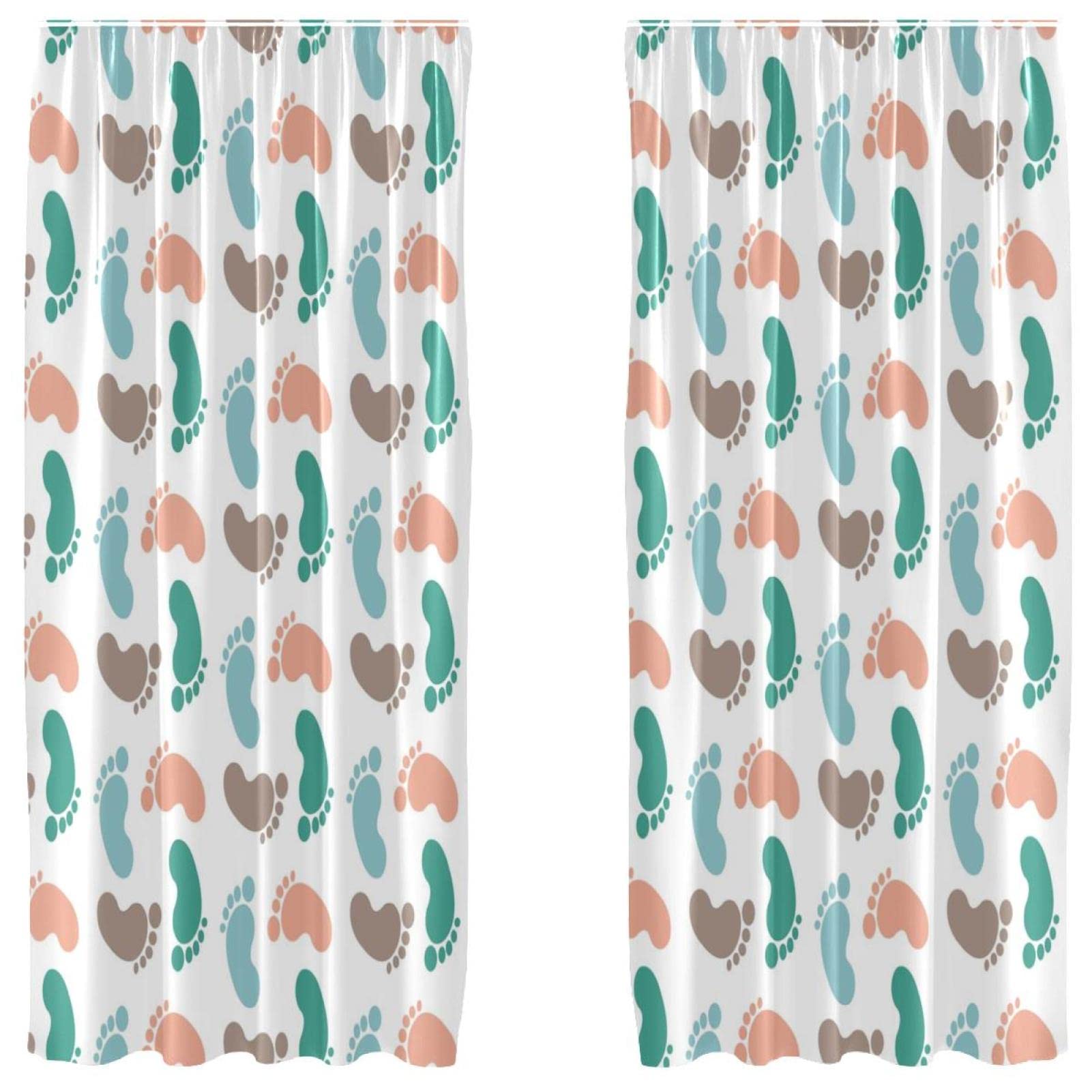 Habillage de fenêtre salon et chambre rideau 2 panneaux empreintes bébé vert bleu 213cm