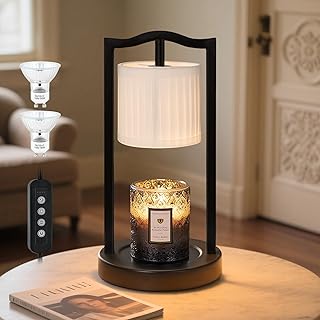GyroVu Candle Warmer Lamp with Timer, 3-Level Dimmable Electric Candle Lamp with Linen Shade, 50W Wax Melt Warmer for Scented Wax, Gift for Women,Mom,House Warming & Home Decor