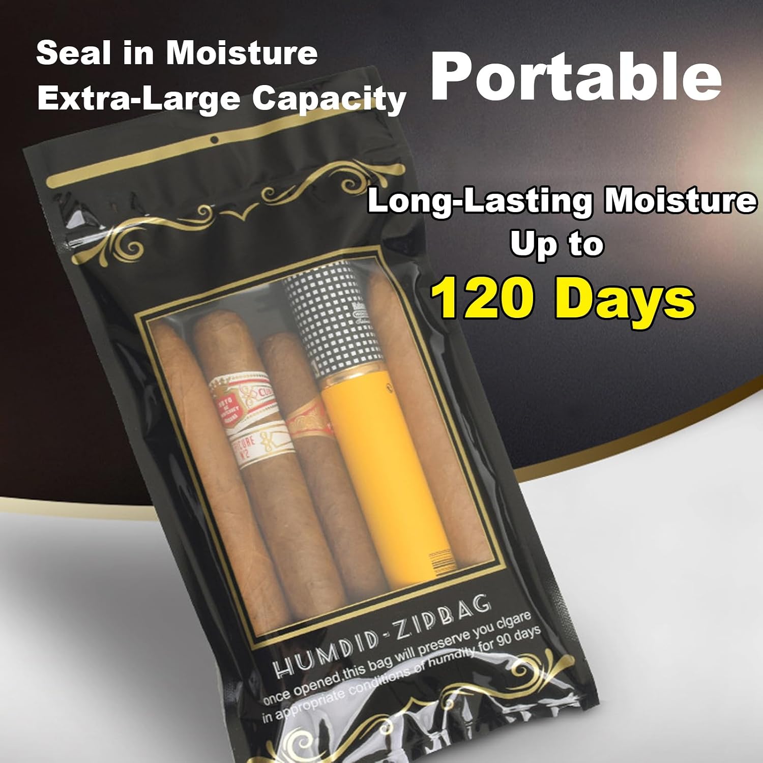 humidor bag, 10.1"x5.3" Reusable Zip-Lock Humidity Control Pouch, cigar humidor bags 6 Pcs Portable & Durable for Fresh Cigars (Black)