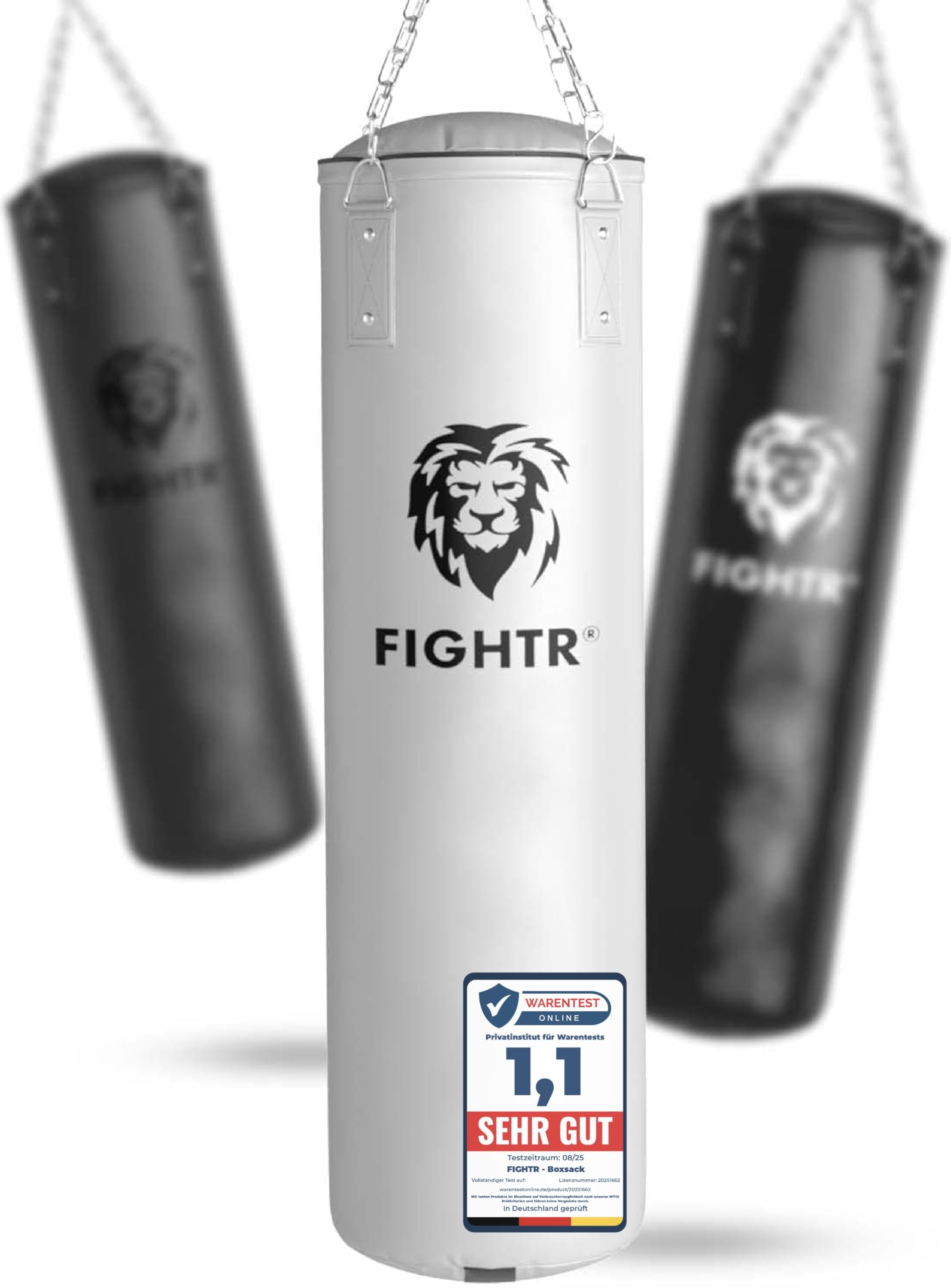 FIGHTR® Boxsack gefüllt/ungefüllt - extrem robust & langlebig | Boxsack Set inkl. 4-Punkt-Stahlkette für Boxen, Kickboxen, MMA, Muay Thai und weitere Kampfsportarten