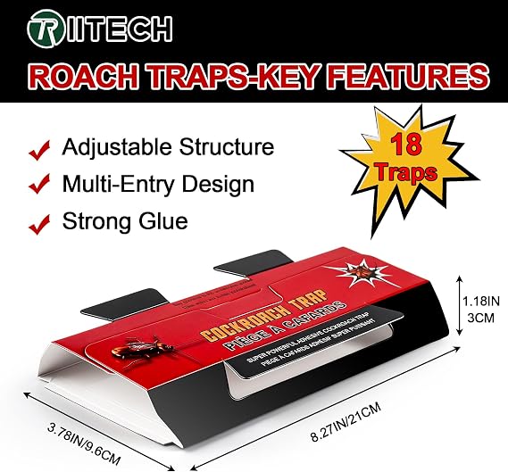 Cockroach Traps for Indoor, 18 Pack Sticky Roach Traps, Cockroach Bait, Roach Bug Traps for Home, Garage and Shed