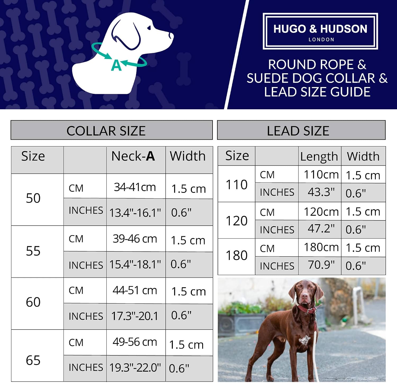HUGO & HUDSON Luxury Dog Collar Round Rope and Leather with Adjustable Metal Buckle, Black 60cm - Image 4