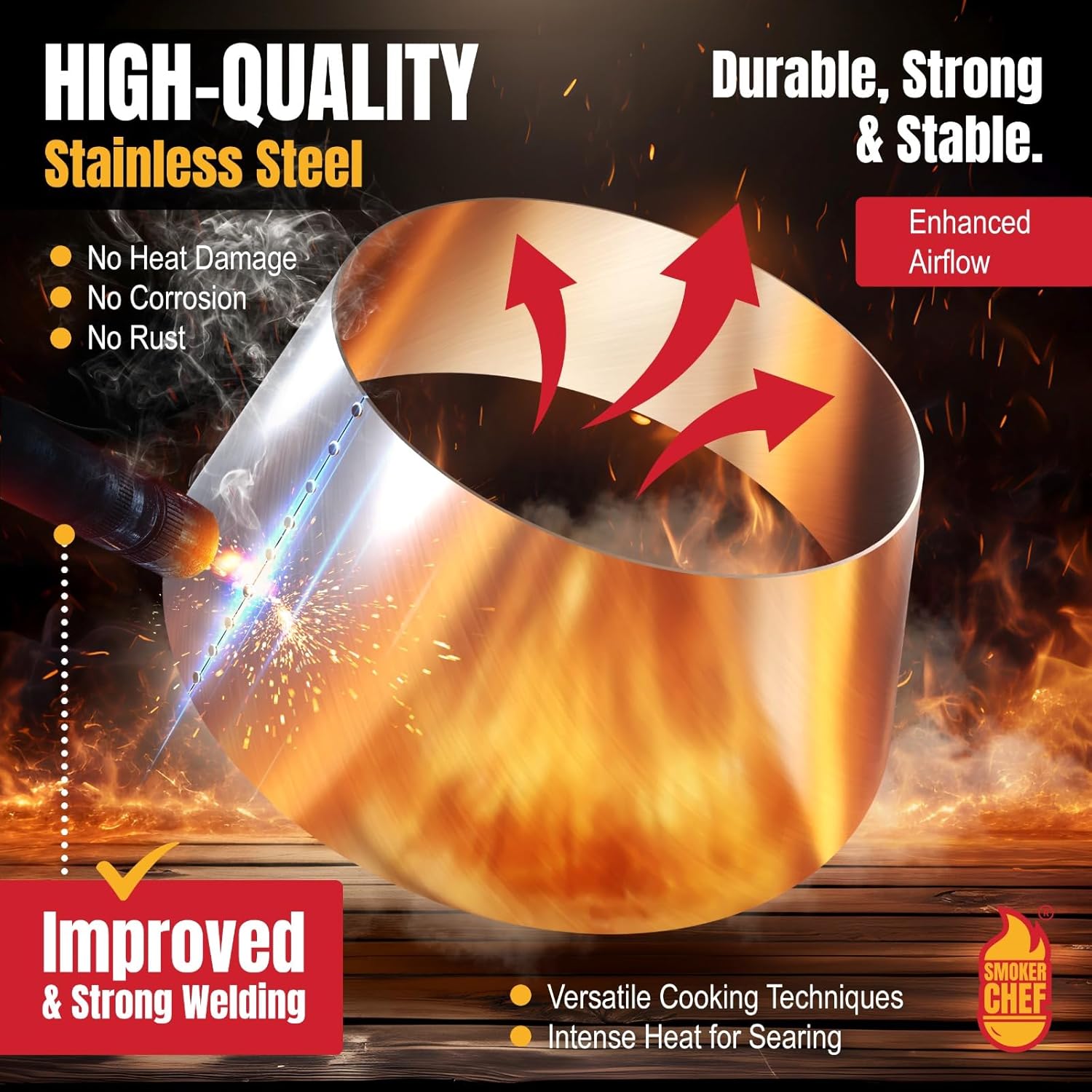 Stainless Steel BBQ Whirlpool for Weber Kettle 22 26.75-12 Inches Base - 8 Inches Top - 4.9 In High - Slow and Sear Grill Accessories - Weber Kettle Accessories - Universal Size