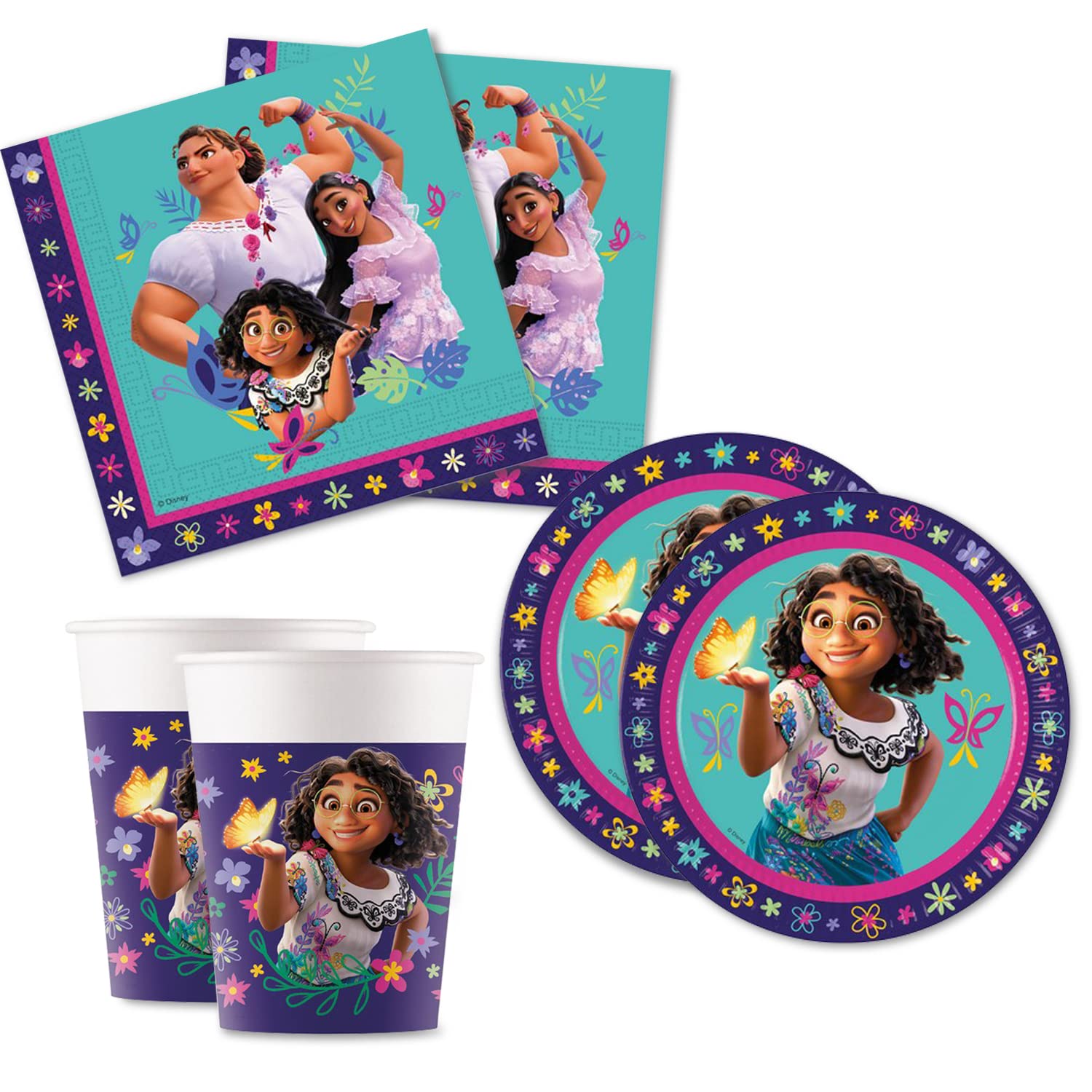 Lage Kit Encanto Festa di Compleanno stoviglie per Decorazione Tavola Party Bambini comprende 16 Bicchieri, 16 Piatti, 20 Tovaglioli, per 16 invitati