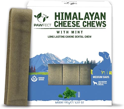 Pawfect Himalayan Cheese Dental Chew with Mint| 100% Natural Dental Stick| Long Lasting chew| Pack of 3 Chews for Medium Dogs (195g/6.88oz)| High in Protein & Calcium| Grain-Free| Daily Treat