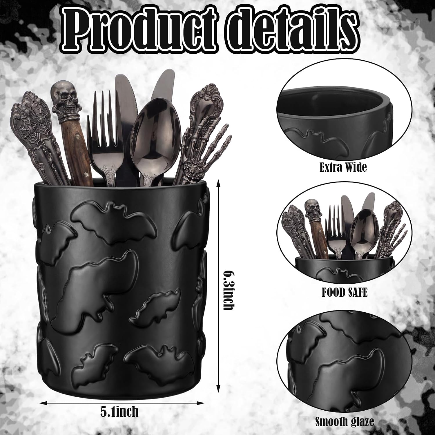Yungyan Ceramic Bat Utensil Holder for Kitchen, Gothic Kitchen Accessories image 3