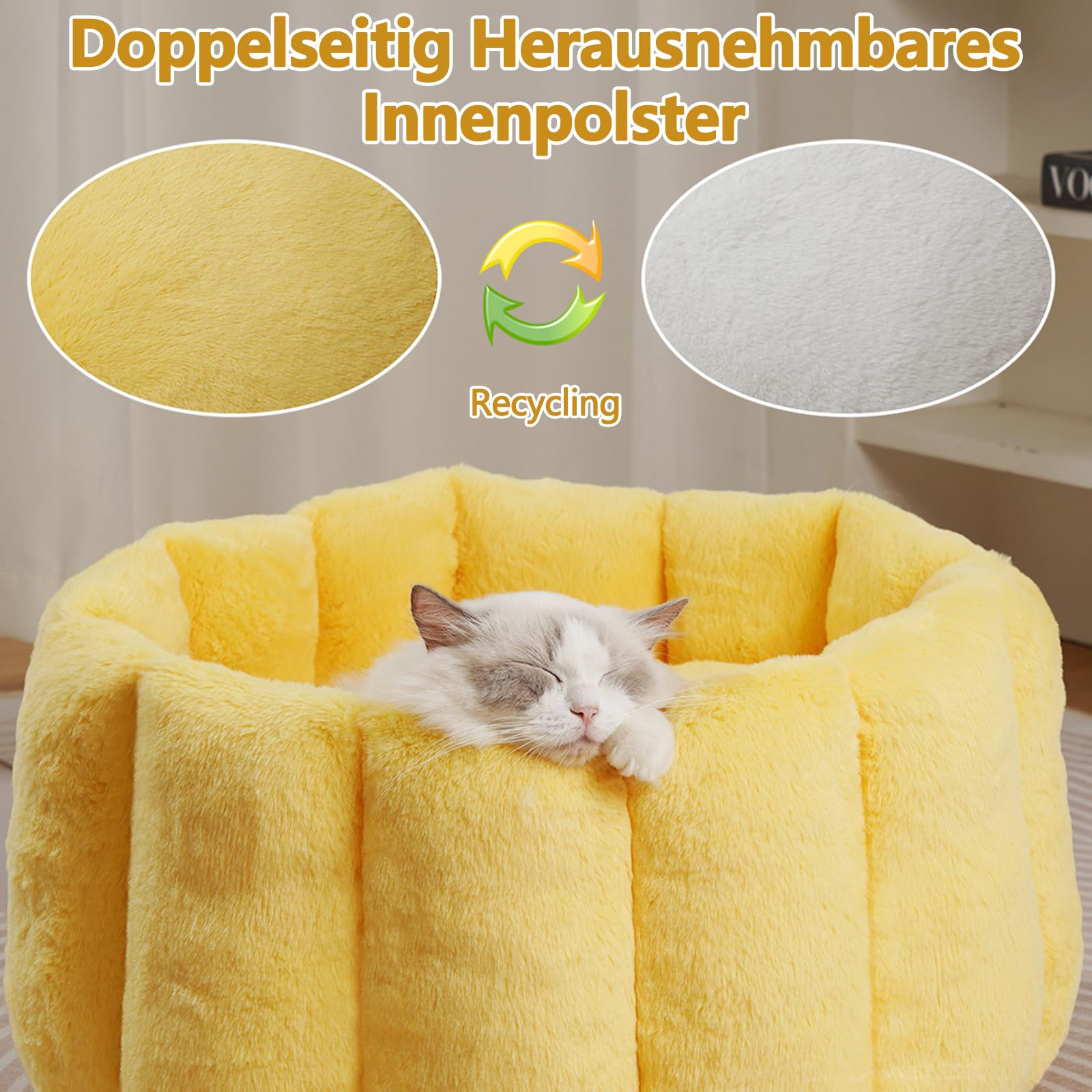 Galatée Katzenbett, Runde Haustierbetten Für Hauskatzen, Waschbares Flauschiges Katzennest, Superweiches Plüsch-Haustierbett, Weiches Süßes Hundebett(XL, Beige)