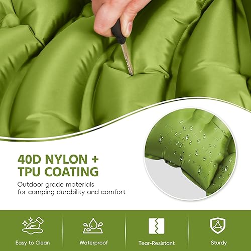 Miniatura 4 de Almohadilla de dormir doble para campamento, autoinflable de 4 pulgadas, extra gruesa, para 2 personas con almohada, bomba de pie incorporada,