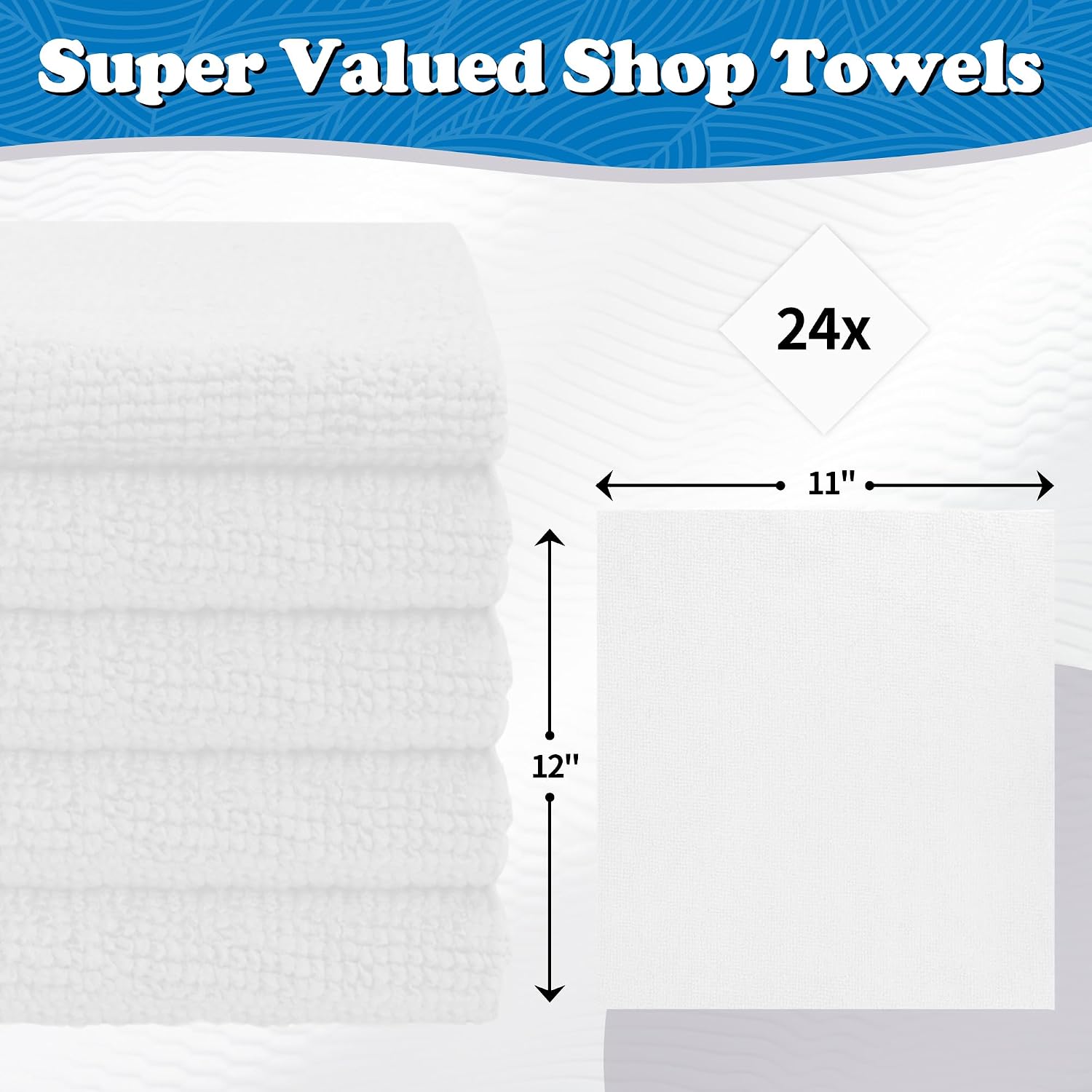 FIXSMITH Microfiber Cleaning Cloth, Shop Towels Bulk, 24 Pack White Microfiber Towels for Cars, All-Purpose Absorbent Cleaning Rags, Dust Cloth for Automotive, Mechanic, Garage, Bar, 12 x 11 inch image 2
