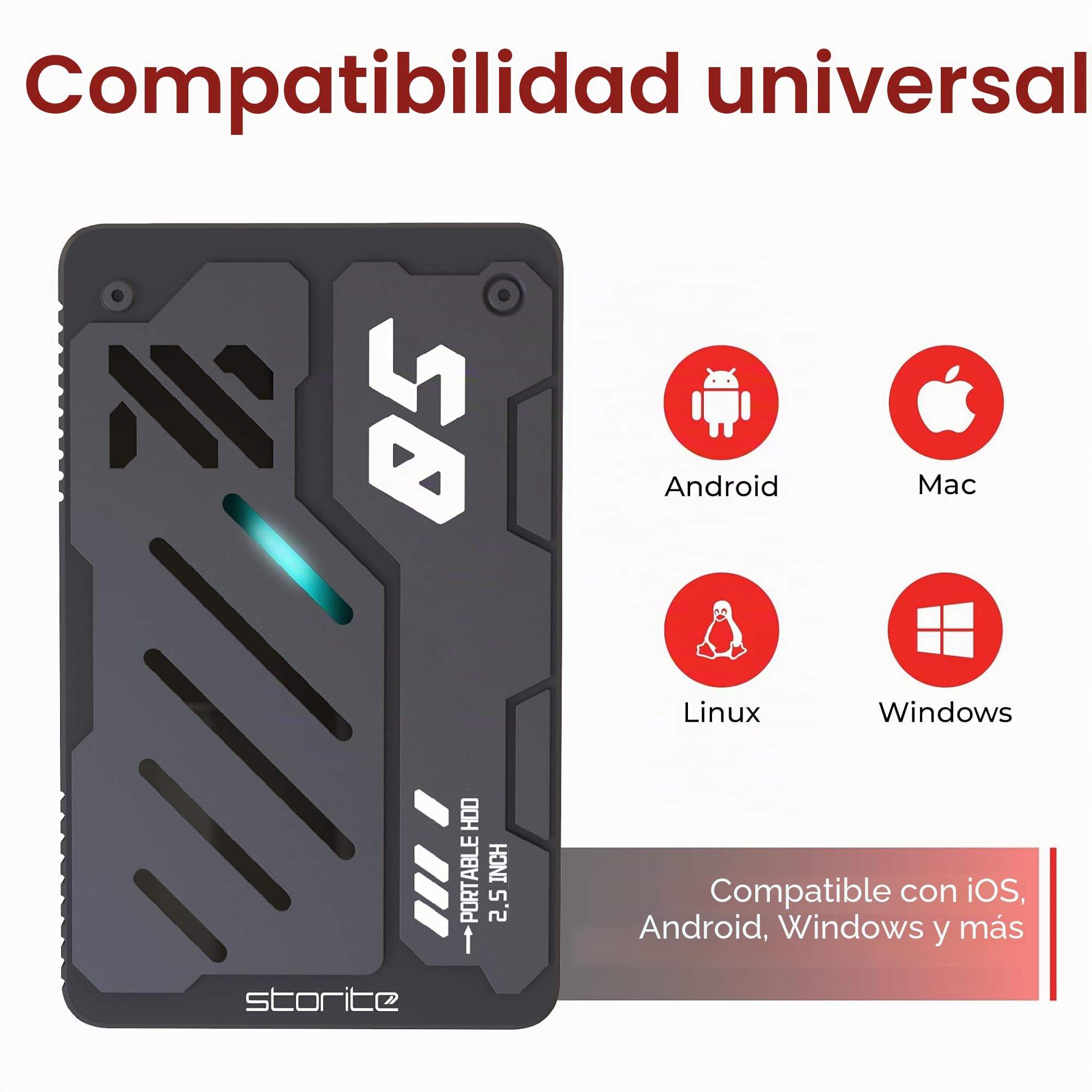 Storite Disco Duro Externo 1 TB USB 3.0 para Gaming | Para copia de seguridad y almacenamiento de datos disco duro portátil para portátiles, ordenadores de sobremesa y Mac.