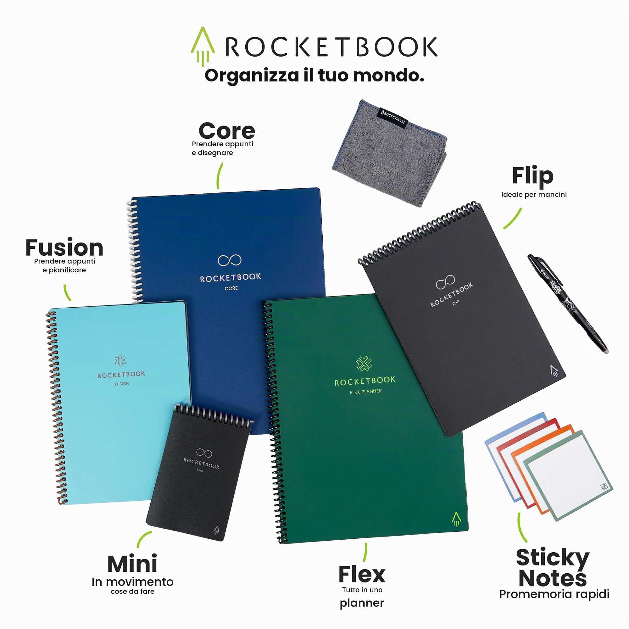 Rocketbook Fusion Quaderno Appunti Digitale - Riutilizzabile Taccuino Digitali A5 Grigio A Spirale Agenda Giornaliera, Planner Settimanale, Penna Cancellabile Pilot Frixion Inclusi, Gadget Tecnologici | Tracciamento degli obiettivi, pianificazione del pro
