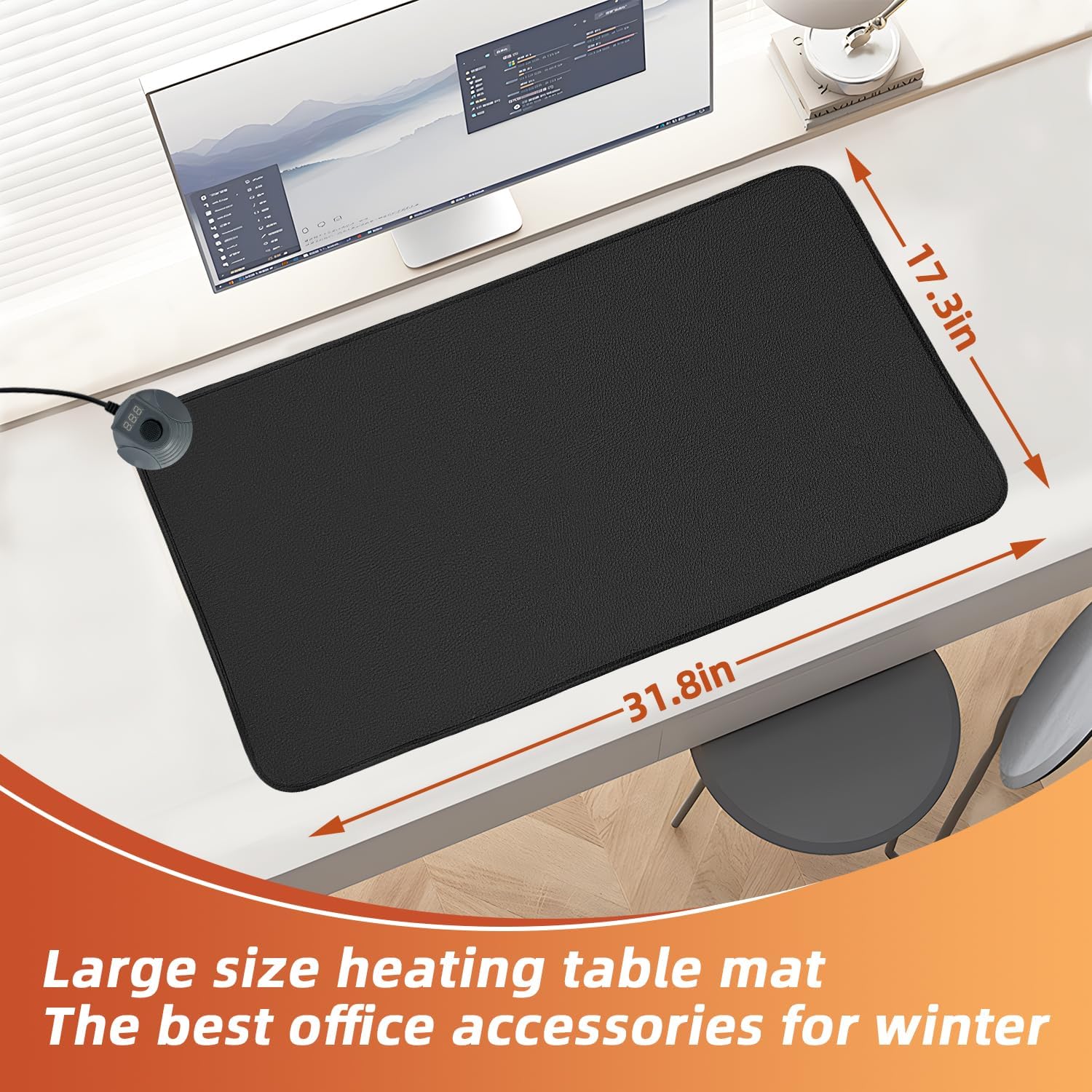 MyPlace Heated Mouse Pad - Heated Desk Mat with 8 Levels Heating & 3 Hours Auto Shut-Off - 31.8”x 17.3”Large Safe Desk Mat Hand Warmer for Home Office Work(Black)