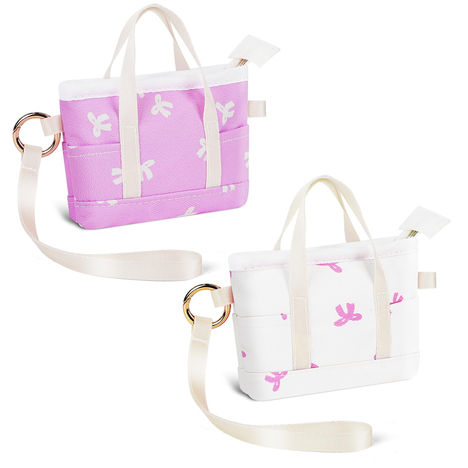 2 Stück Mini Geldbörse Damen Münzbörsen Kleine für Damen Coin Purse Geldbeutel Canvas mit Reißverschluss Mini Tasche für Münzen Lippenstift Schlüssel Datenkabel Tampons 12 * 3,8 * 8,5cm(Rosa&Beige)