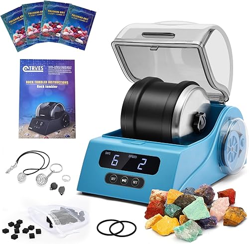 Miniatura 15 de Kit de vaso de roca para adultos, vaso pulidor de rocas con cubierta de reducción de ruido, control de velocidad y temporizador, incluye 4 granos