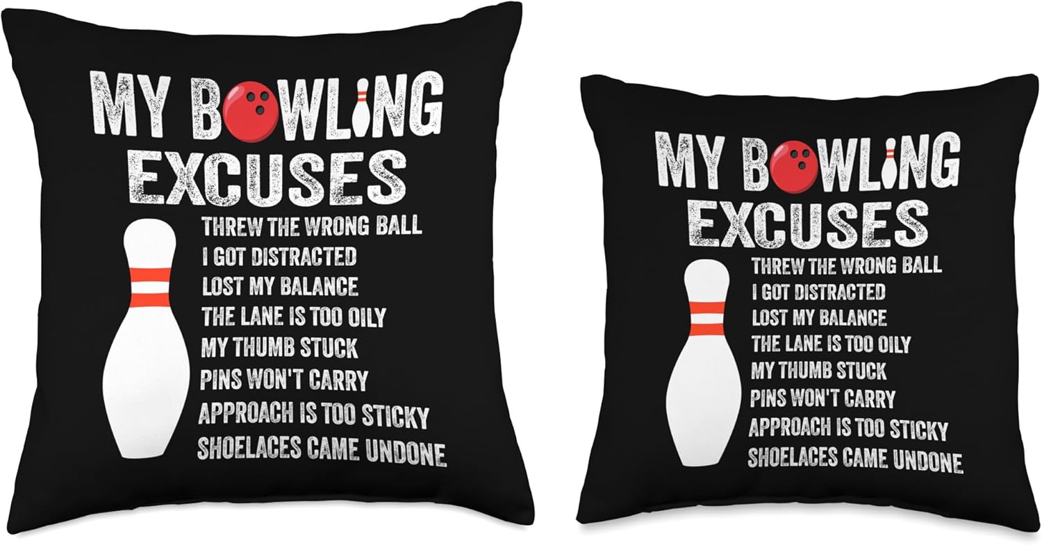 Funny Bowling Pin Bowling Club Bowling Designs Excuses Funny Pin Club Bowling Throw Pillow, 16x16, Multicolor