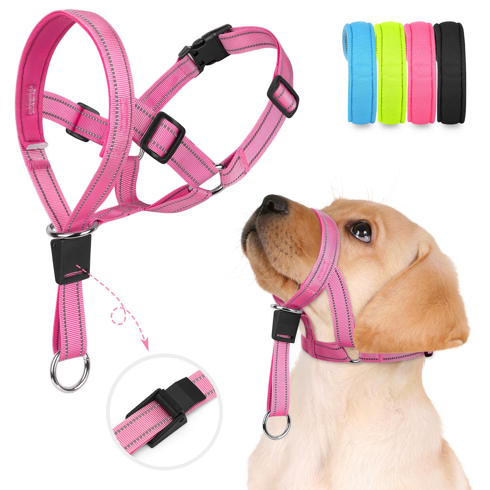 Weesiber No-Pull Dog Head Halter - Adjustable Dog Muzzle Leash, Padded Head Collar for Dogs to Prevent Heavy Pulling On The Leash(Pink,S)
