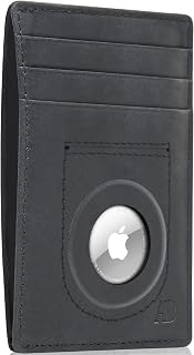 Access Denied Genuine Leather Air Tag Holder - Slim Minimalist Wallets For Men & Women - Front Pocket Thin Mens Wallet RFID Credit Card Holder Gifts For Men - Air Tag NOT Included
