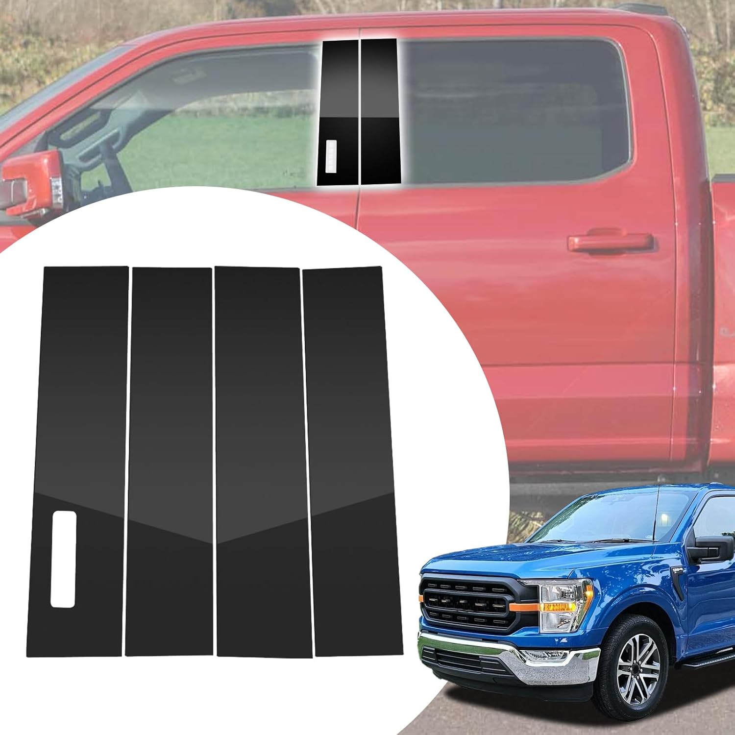 4pcs Glossy Black Exterior Door Window Pillar Posts Molding Cover Panel Trim Stickers Side Door Window Cover Trim Kits for Ford F150 F-150 Raptor 2021 2022 2023 2024 2025 Accessories