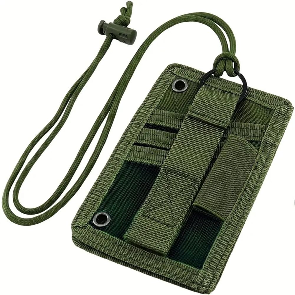 Adjustable Tactical ID Card Holder Detachable Hook & Loop Patch Badge Holder Key Ring Credit Card Organizer (Army Green)