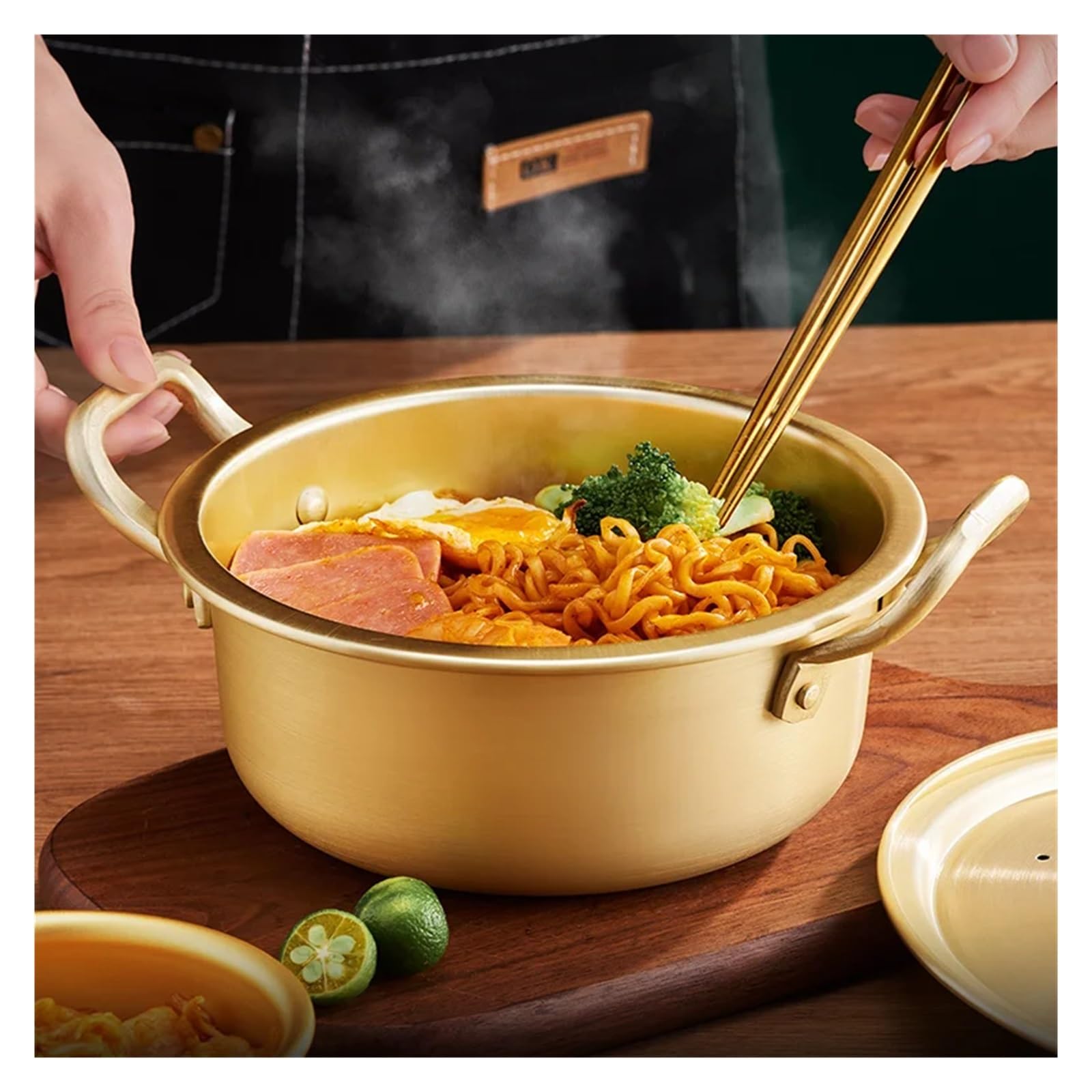 Kochtopf Hotpot Mini Nudel Topf Kochgeschirr Ramen Camping Topf Doppel Ohren Mit Deckel Suppentopf Instant Nudeln Topf(Al alloy16cm)